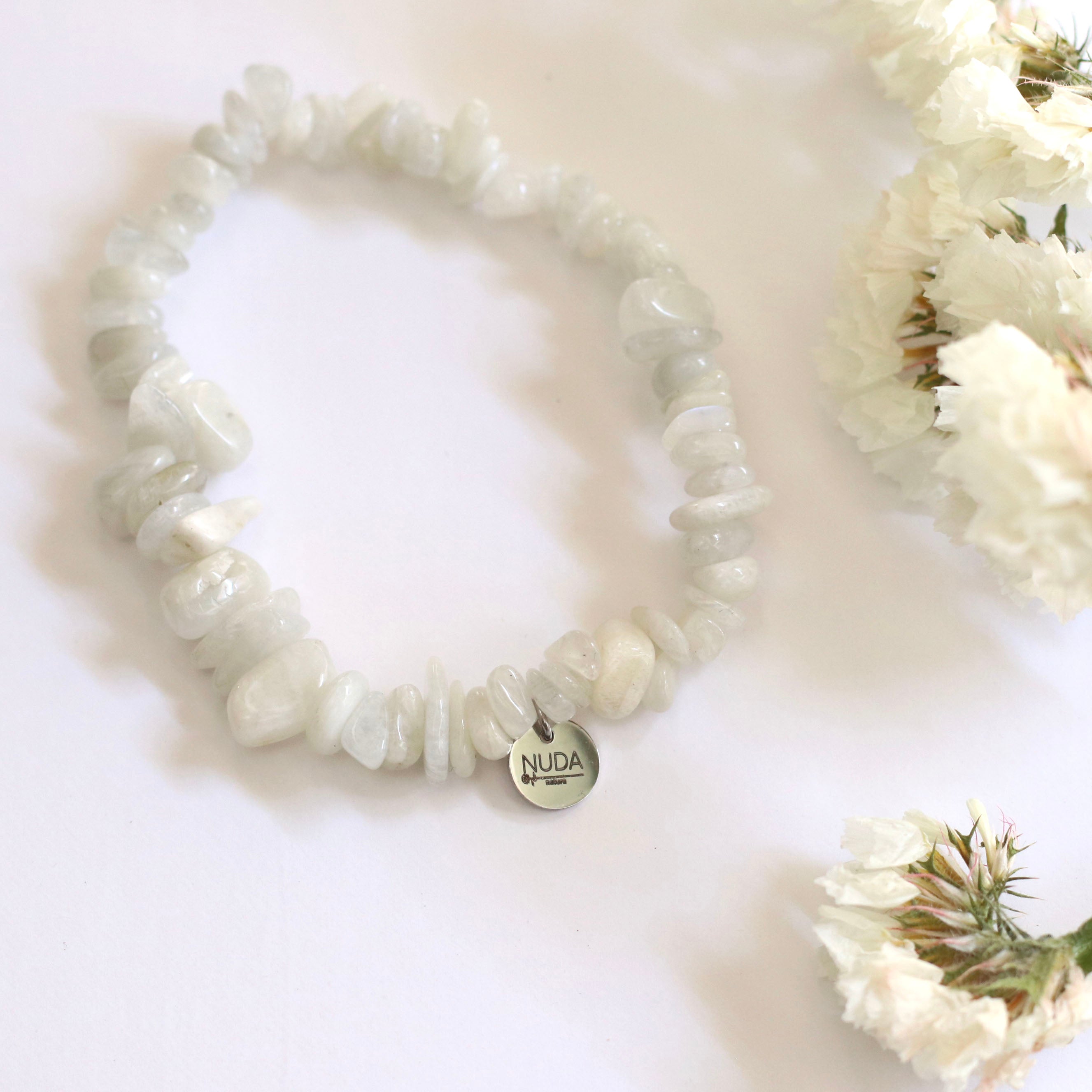Bracciale in Chips di Pietra Adularia o Pietra di Luna