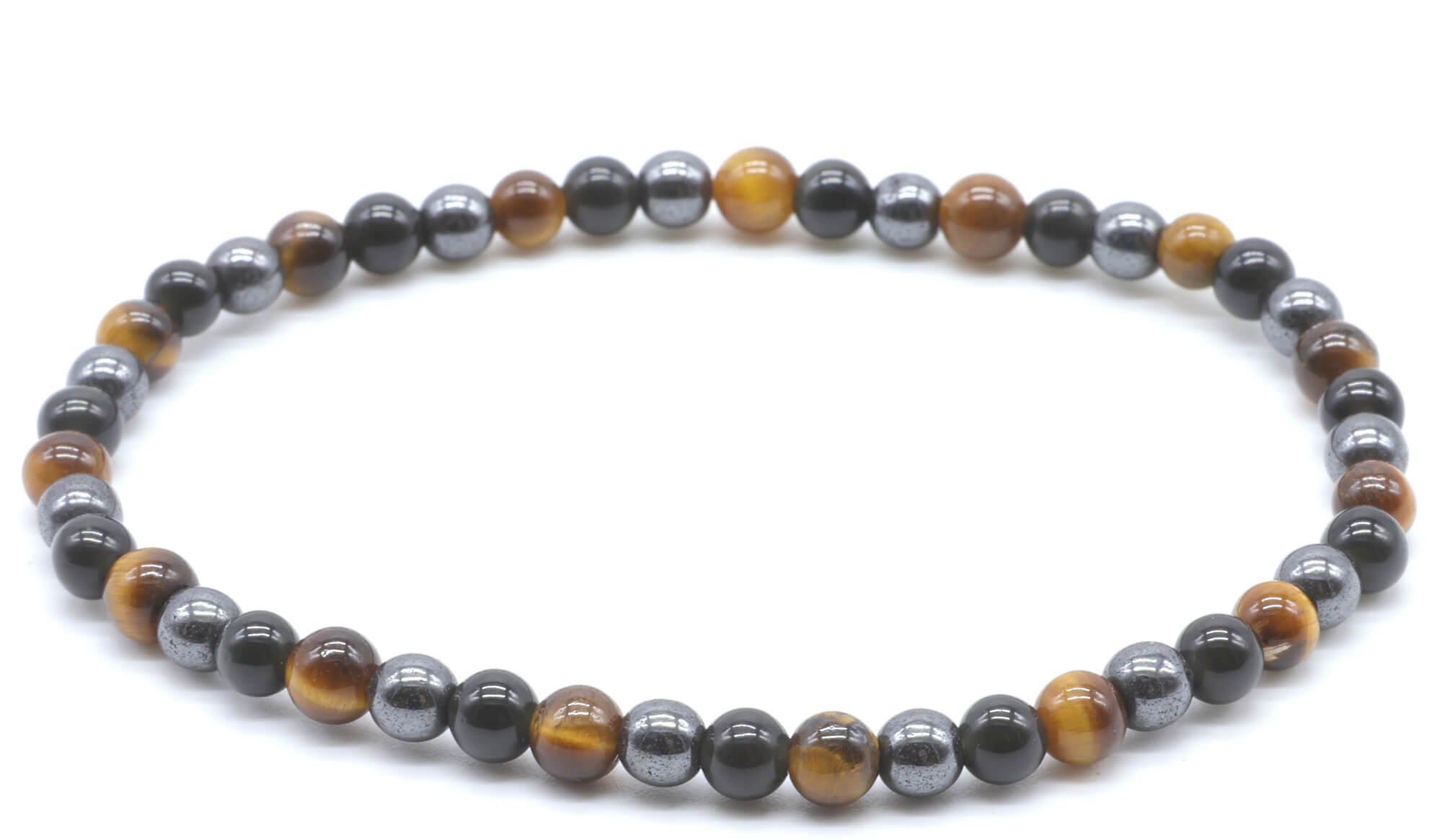 Bracciale in Grani di Ematite, Occhio di Tigre e Ossidiana 4mm